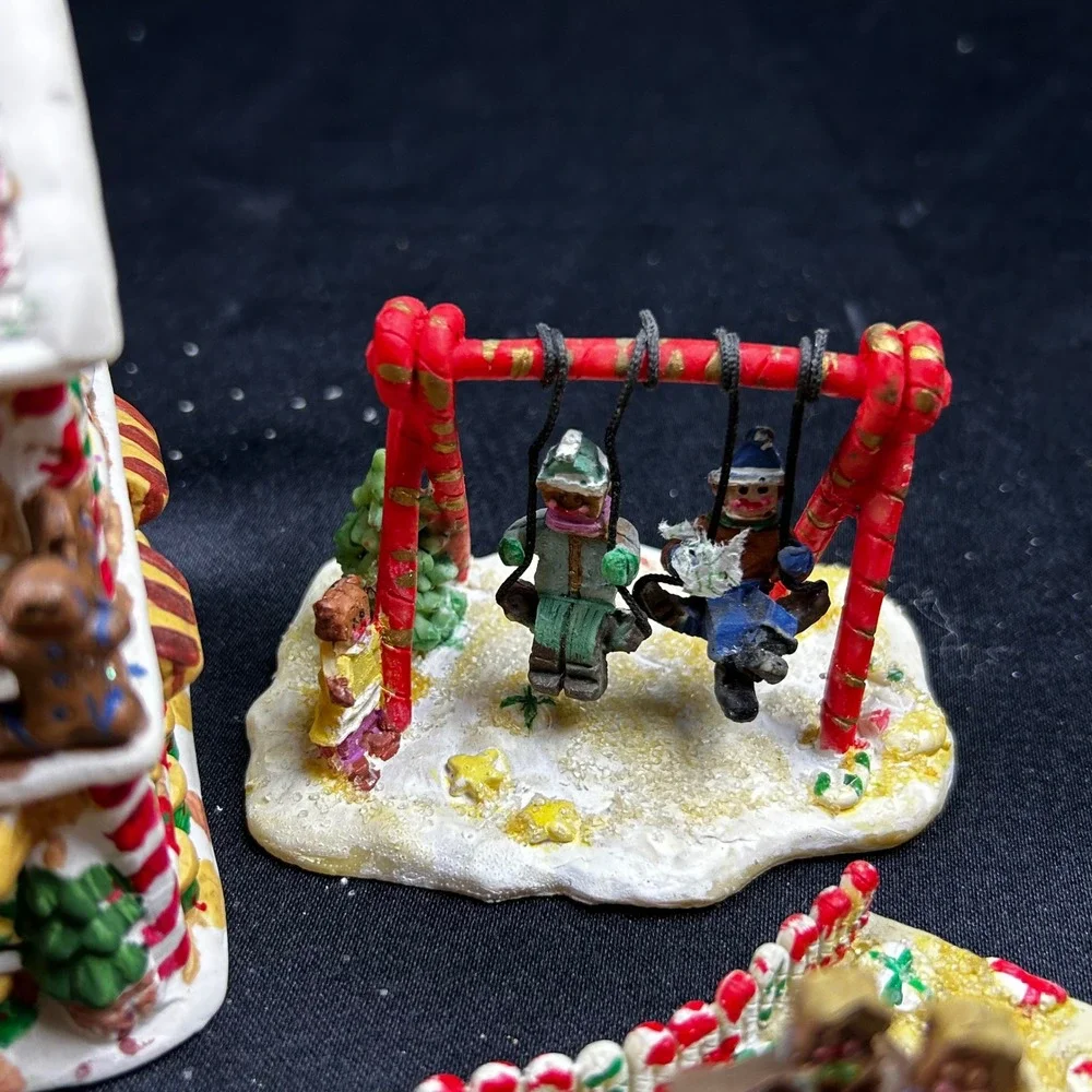 Gingerfrost Lane 2005 Christmas Village Toy Shop Bridge Swing Set Figures